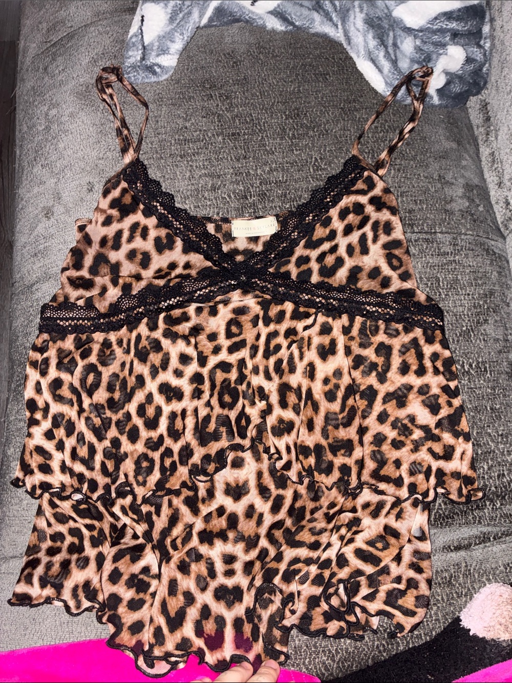 Leopard Print Lace-Trim Cami Top in Brown